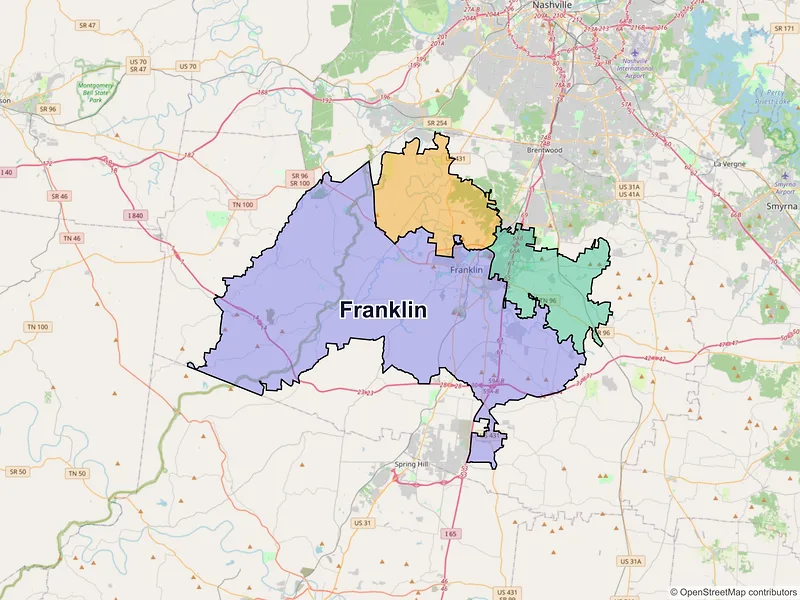 Map of Franklin, Tennessee and ZIP codes