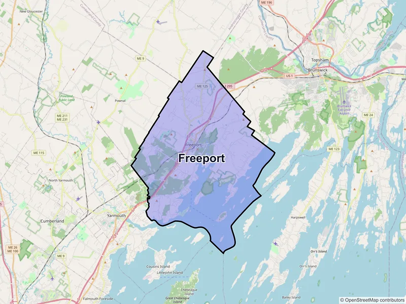 Map of Freeport, Maine and ZIP codes