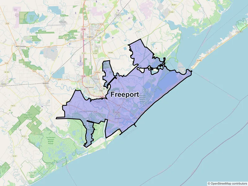 Map of Freeport, Texas and ZIP codes