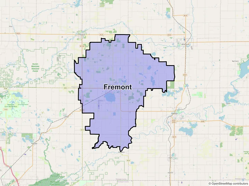 Map of Fremont, Michigan and ZIP codes