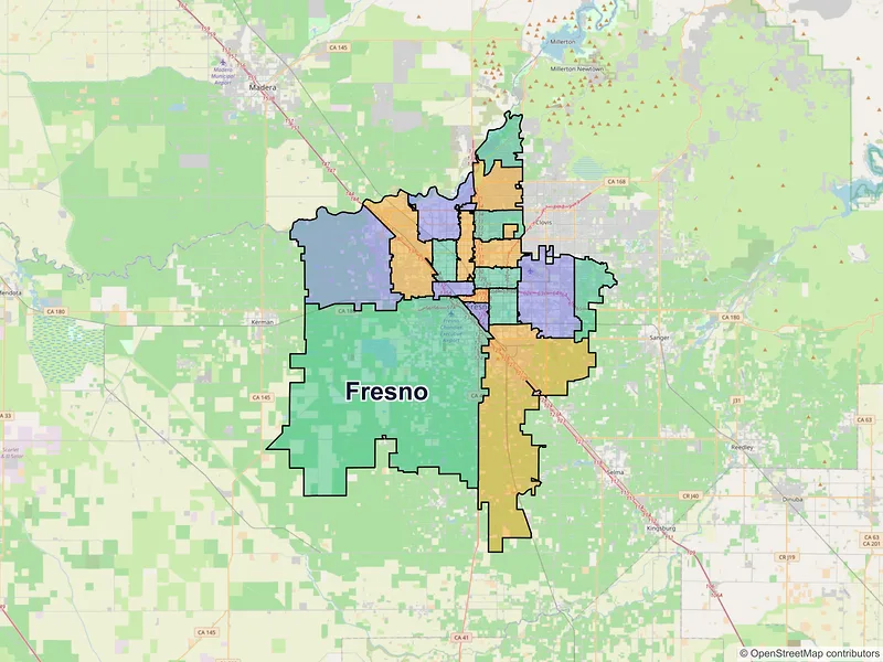 Map of Fresno, California and ZIP codes