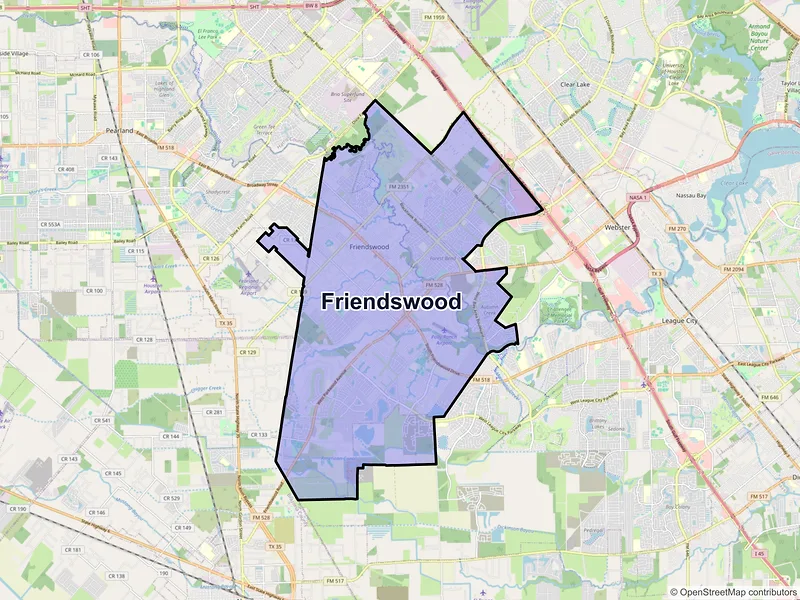 Map of Friendswood, Texas and ZIP codes
