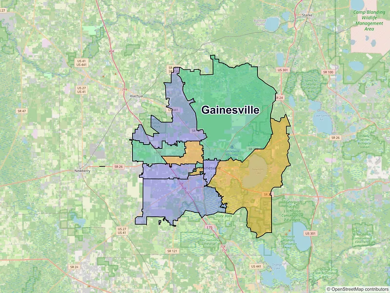 Map of Gainesville, Florida and ZIP codes