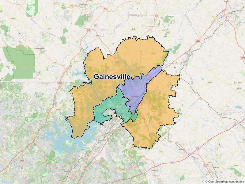 Map of Gainesville, Georgia and ZIP codes