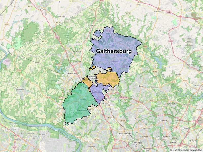 Map of Gaithersburg, Maryland and ZIP codes