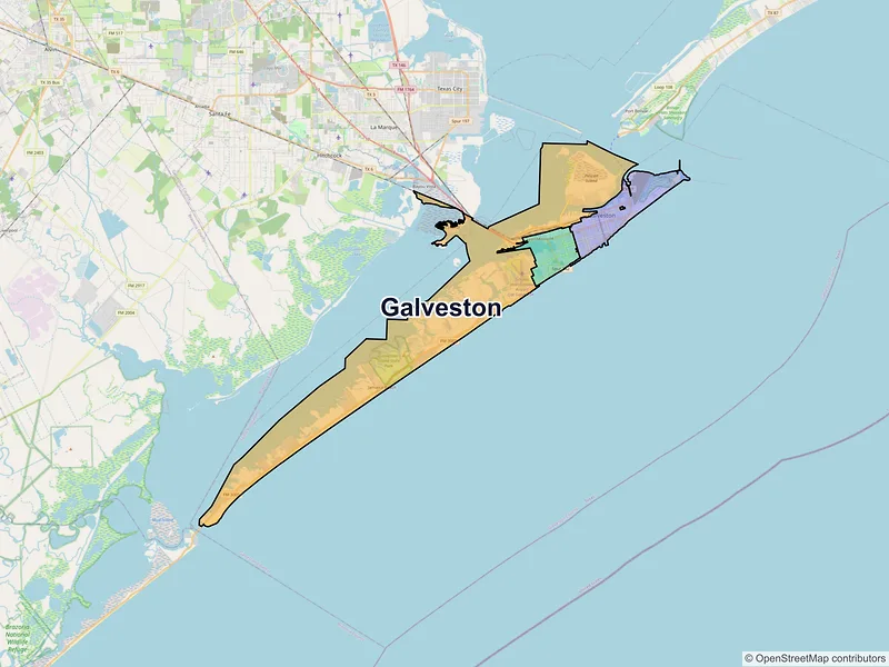 Map of Galveston, Texas and ZIP codes