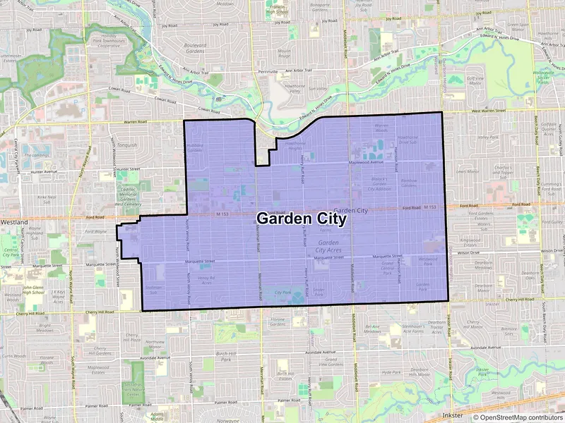 Map of Garden City, Michigan and ZIP codes