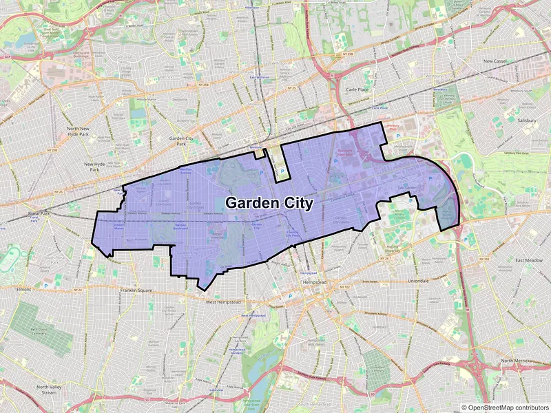 Map of Garden City, New York and ZIP codes