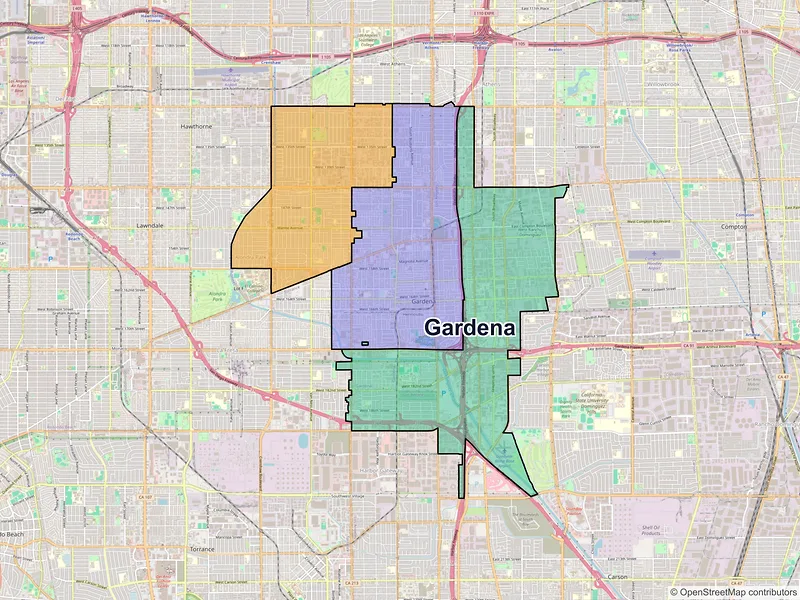 Map of Gardena, California and ZIP codes