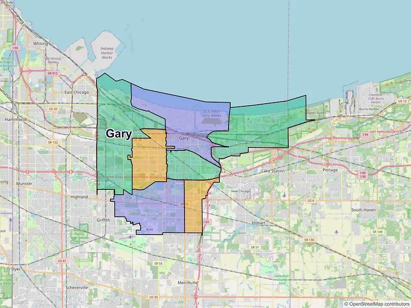 Map of Gary, Indiana and ZIP codes
