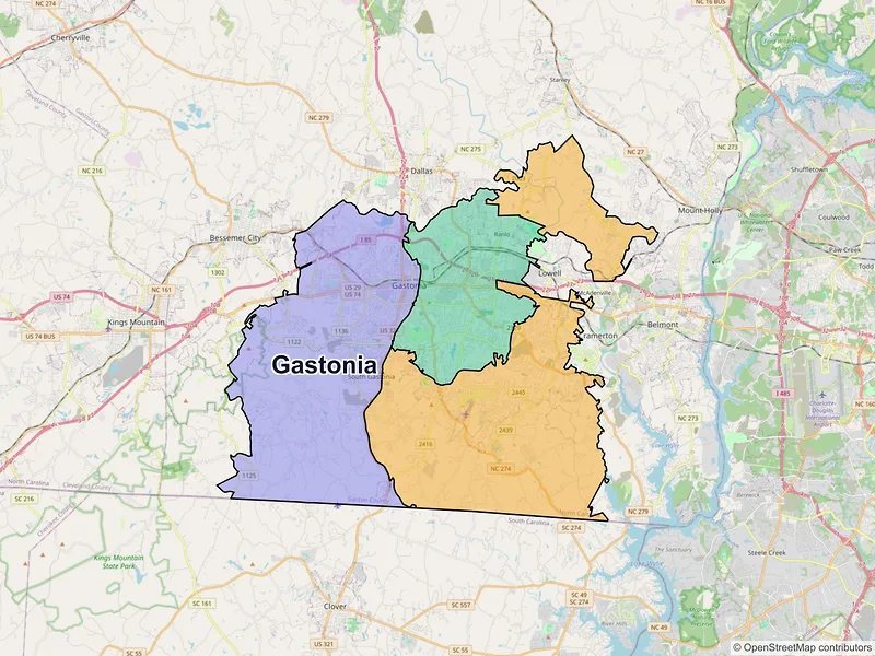Map of Gastonia, North Carolina and ZIP codes