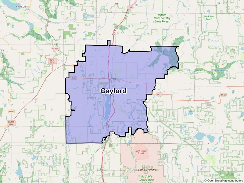 Map of Gaylord, Michigan and ZIP codes
