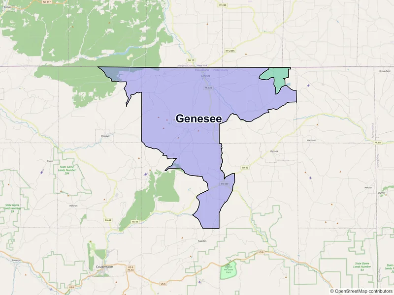 Map of Genesee, Pennsylvania and ZIP codes