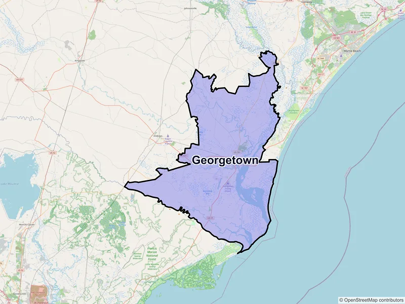 Map of Georgetown, South Carolina and ZIP codes