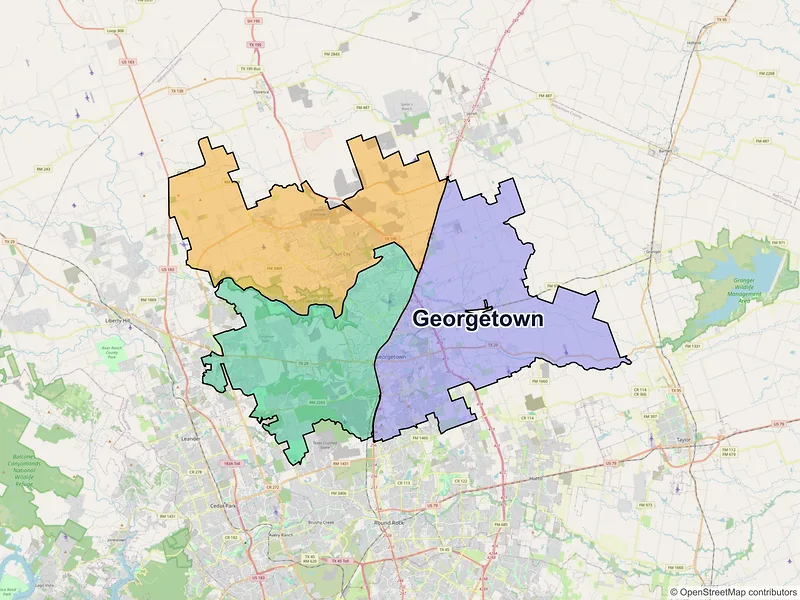 Map of Georgetown, Texas and ZIP codes