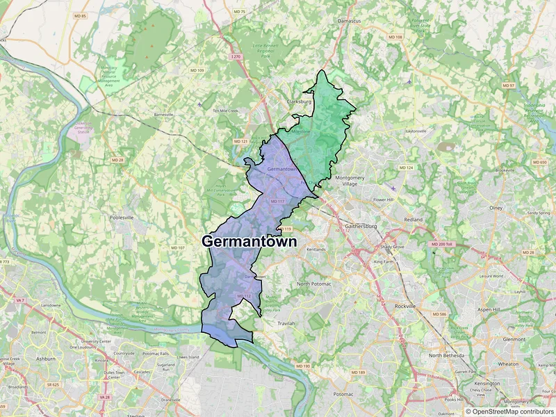 Map of Germantown, Maryland and ZIP codes