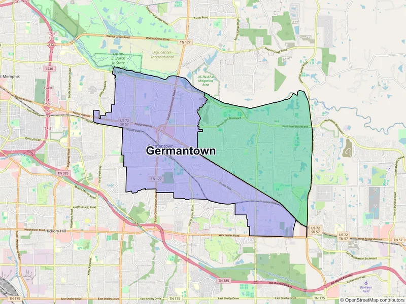 Map of Germantown, Tennessee and ZIP codes