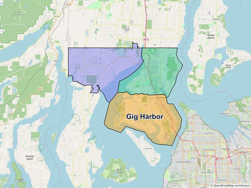 Map of Gig Harbor, Washington and ZIP codes