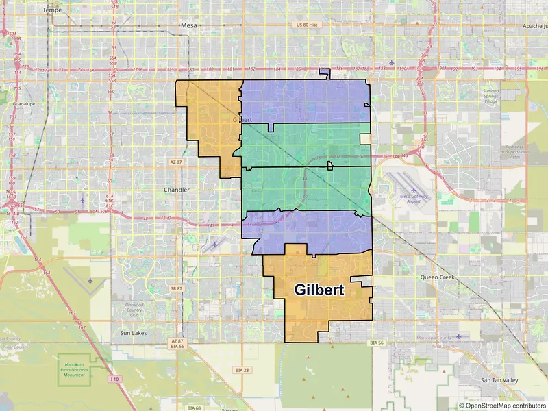 Map of Gilbert, Arizona and ZIP codes