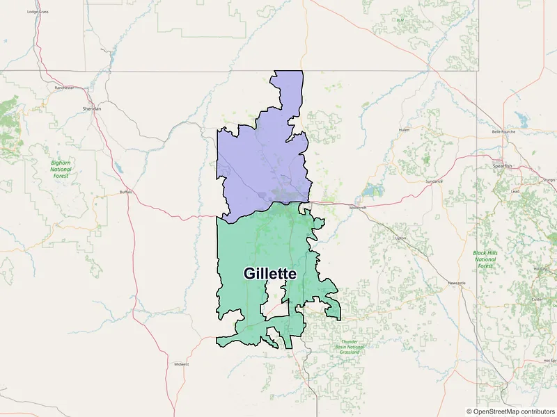 Map of Gillette, Wyoming and ZIP codes