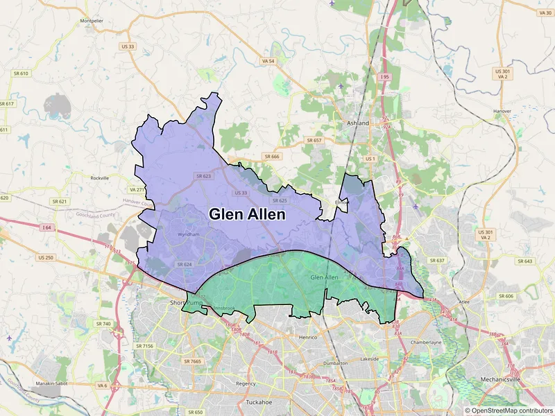 Map of Glen Allen, Virginia and ZIP codes
