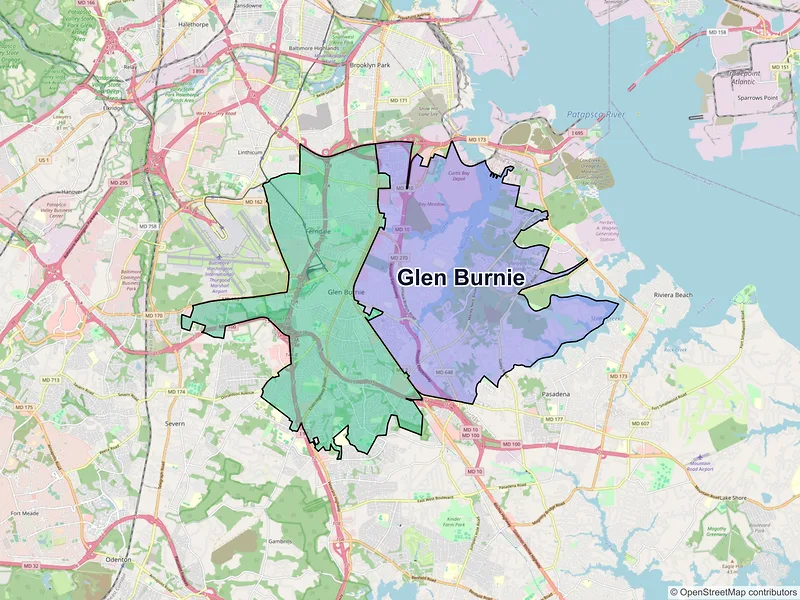 Map of Glen Burnie, Maryland and ZIP codes