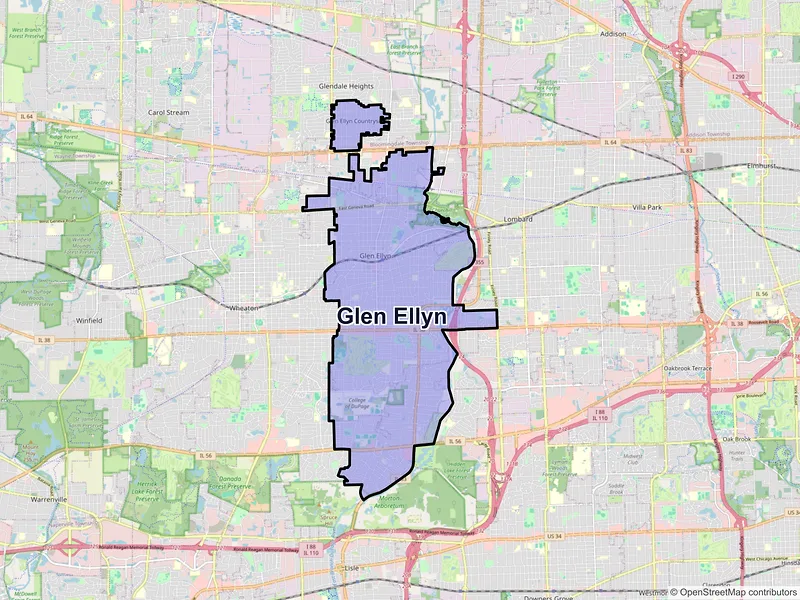 Map of Glen Ellyn, Illinois and ZIP codes