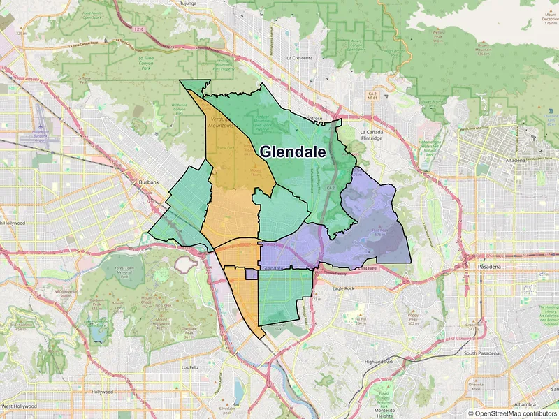 Map of Glendale, California and ZIP codes