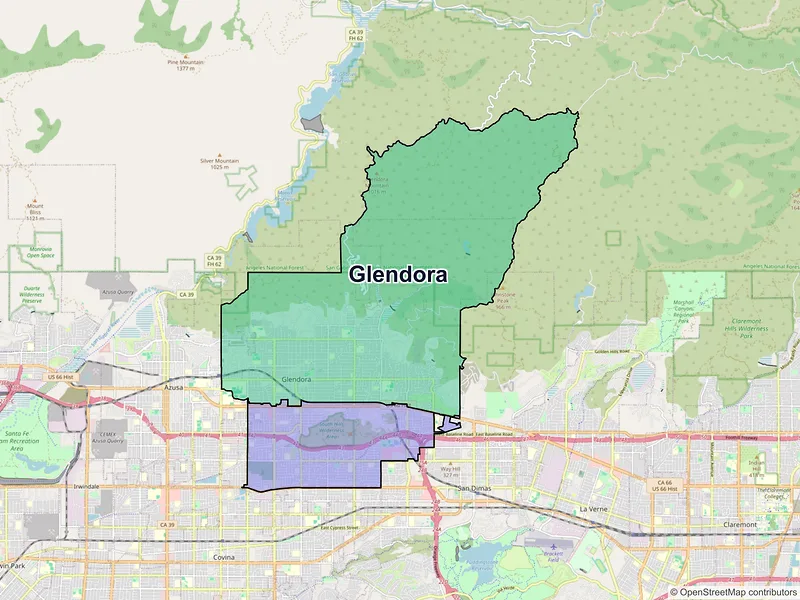 Map of Glendora, California and ZIP codes