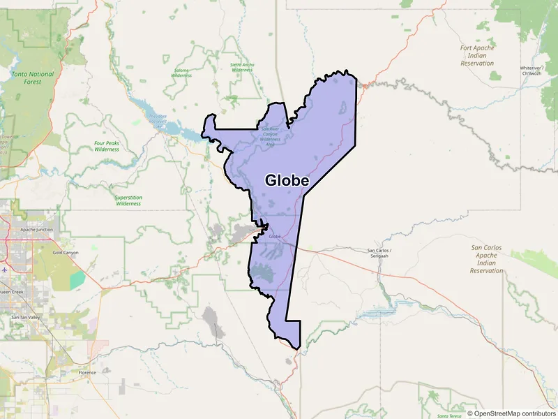 Map of Globe, Arizona and ZIP codes