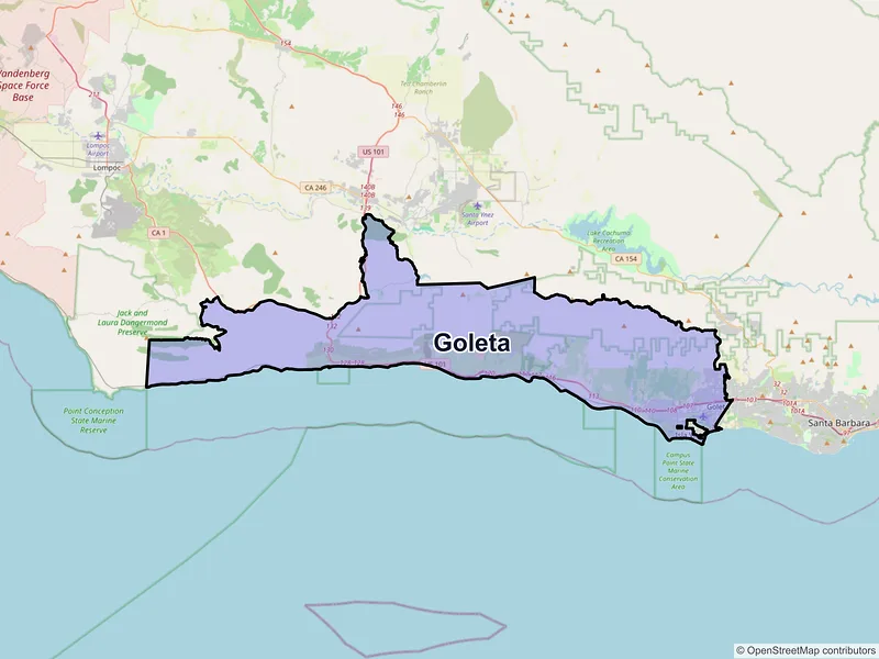 Map of Goleta, California and ZIP codes