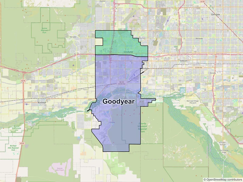Map of Goodyear, Arizona and ZIP codes