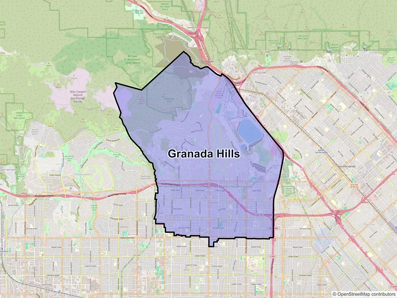 Map of Granada Hills, California and ZIP codes