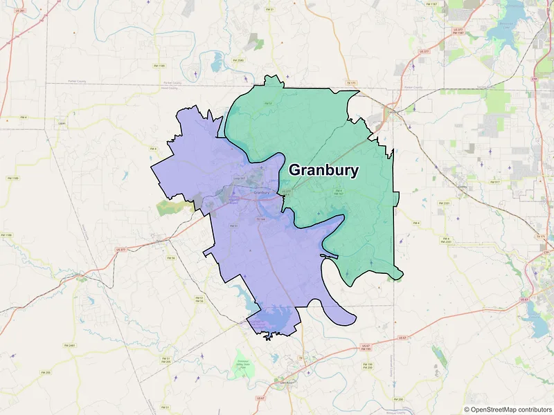 Map of Granbury, Texas and ZIP codes