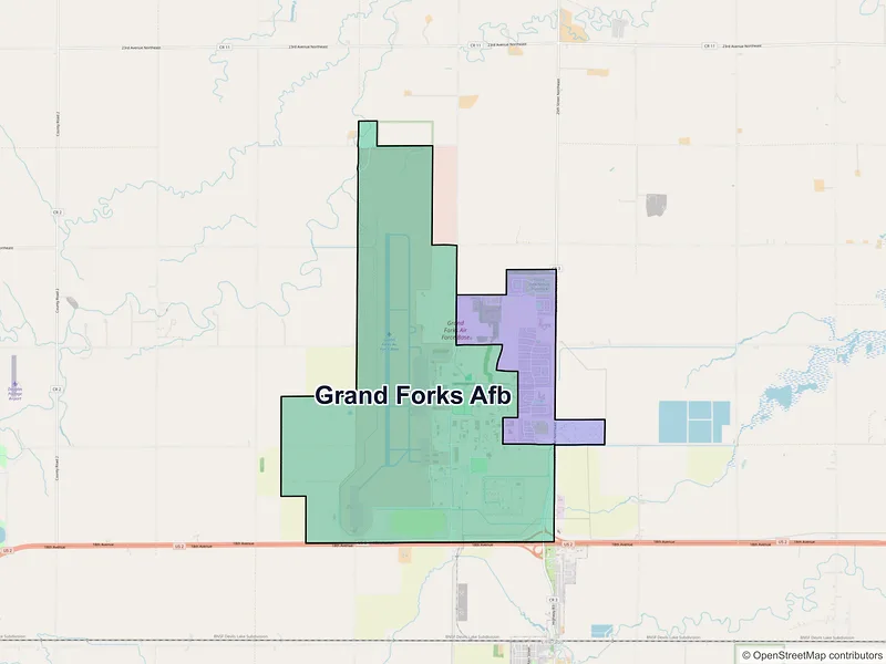 Map of Grand Forks AFB, North Dakota and ZIP codes