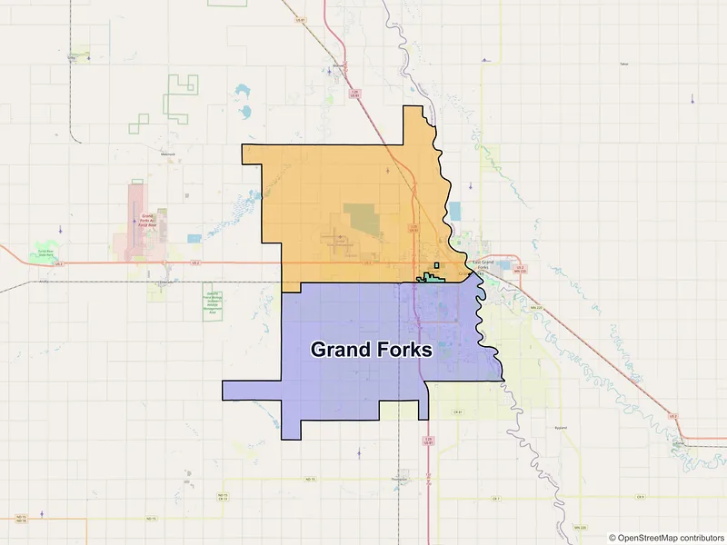 Map of Grand Forks, North Dakota and ZIP codes