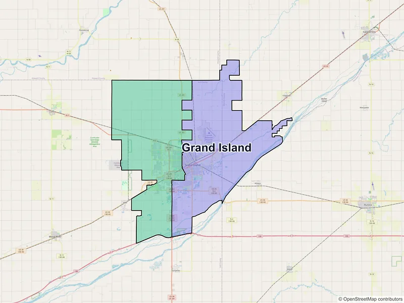 Map of Grand Island, Nebraska and ZIP codes