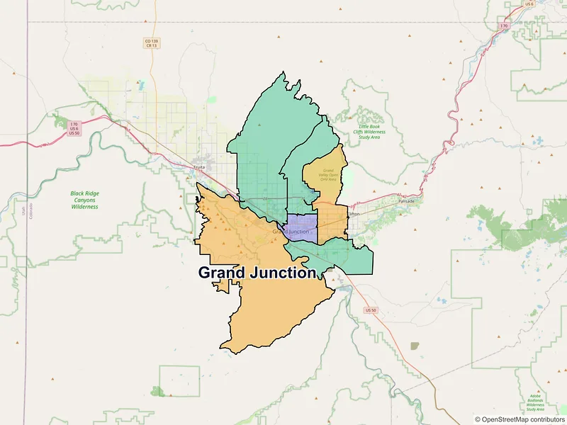 Map of Grand Junction, Colorado and ZIP codes