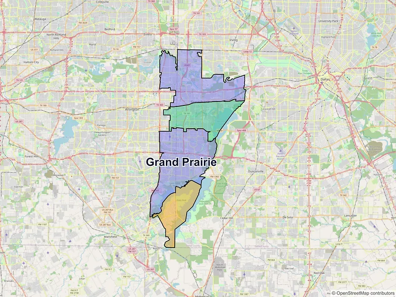 Map of Grand Prairie, Texas and ZIP codes