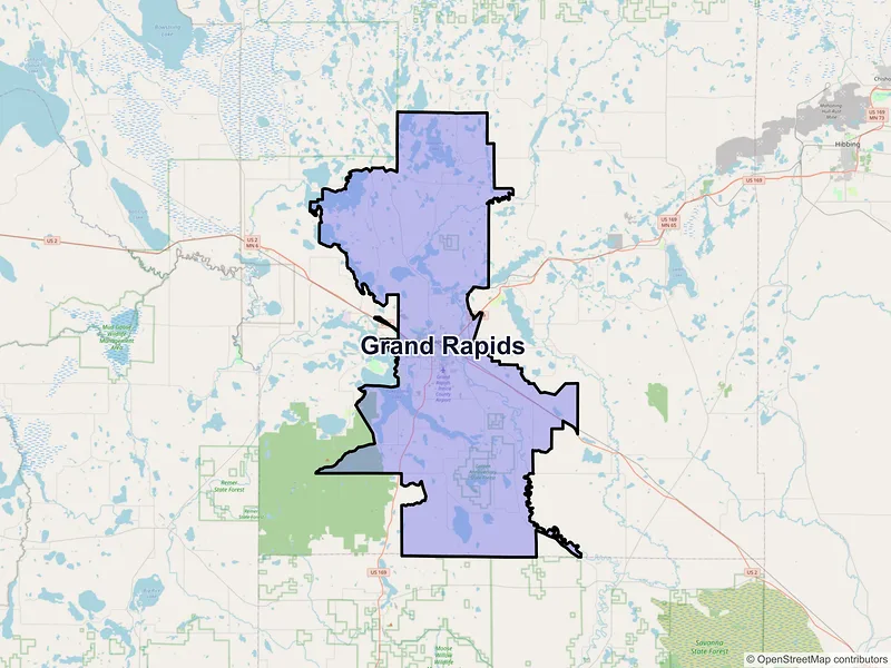 Map of Grand Rapids, Minnesota and ZIP codes