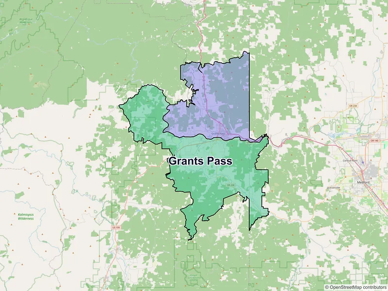 Map of Grants Pass, Oregon and ZIP codes