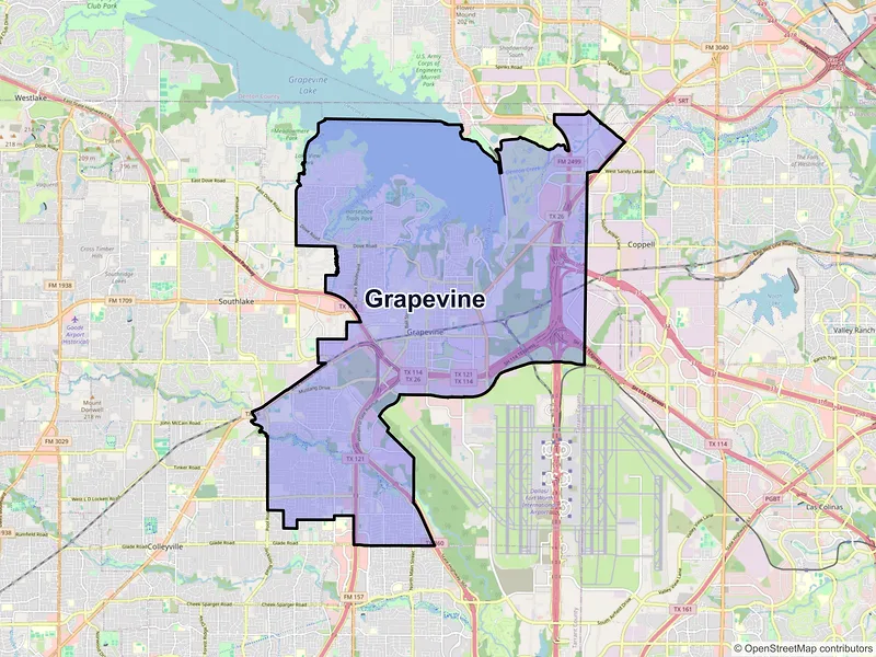 Map of Grapevine, Texas and ZIP codes
