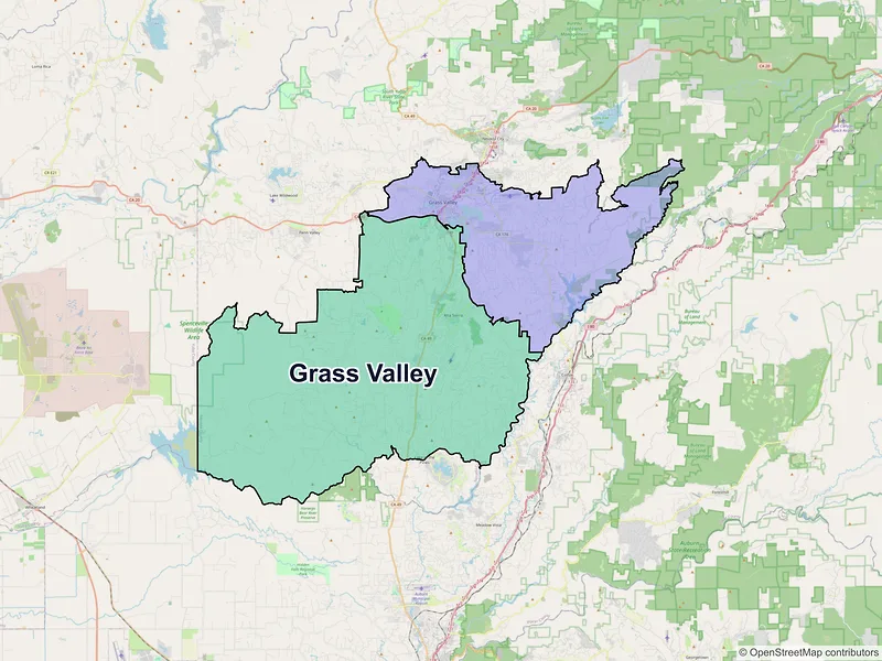 Map of Grass Valley, California and ZIP codes