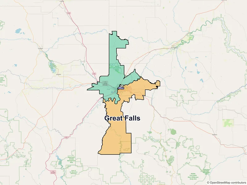 Map of Great Falls, Montana and ZIP codes