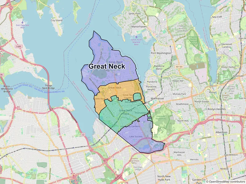 Map of Great Neck, New York and ZIP codes