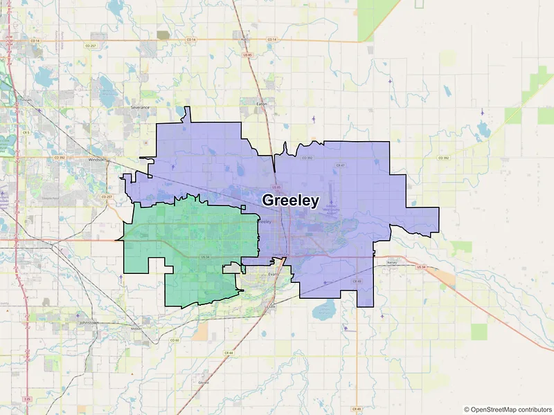 Map of Greeley, Colorado and ZIP codes