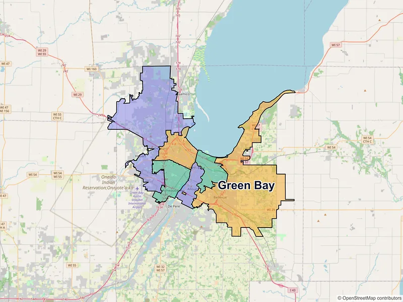 Map of Green Bay, Wisconsin and ZIP codes