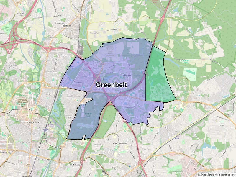 Map of Greenbelt, Maryland and ZIP codes
