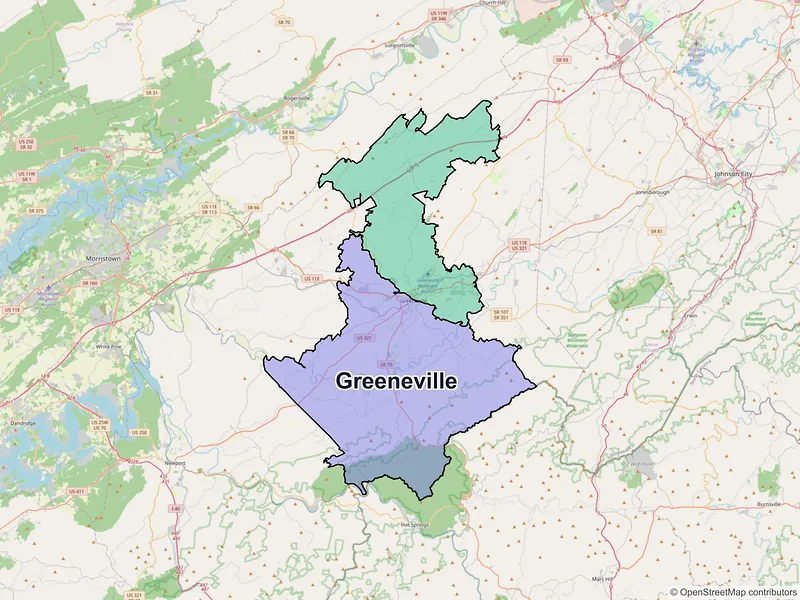 Map of Greeneville, Tennessee and ZIP codes