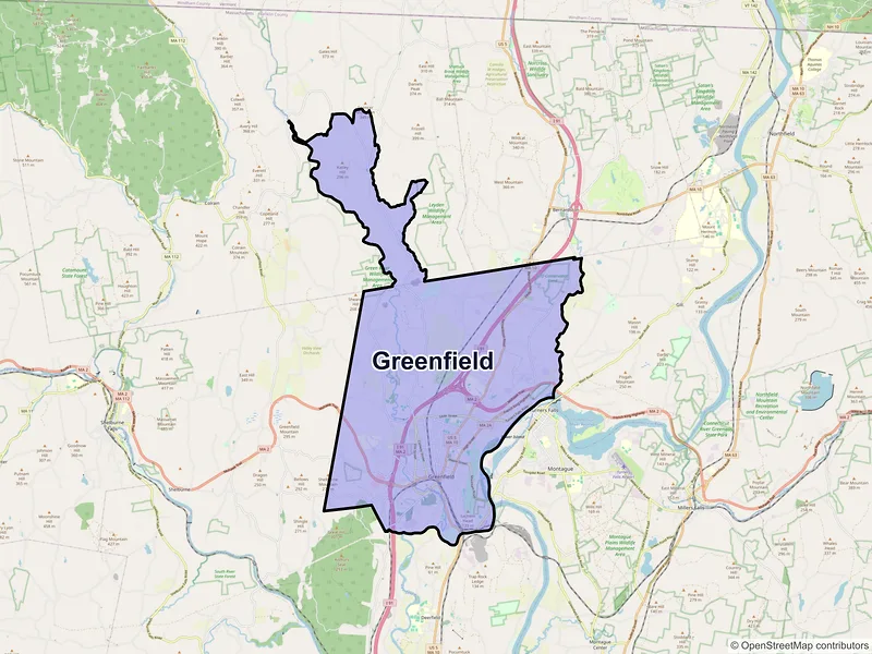 Map of Greenfield, Massachusetts and ZIP codes